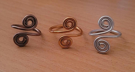 Double Spiral Anodised Aluminum Wire Ring. Adjustable, Statement ring, for men or women