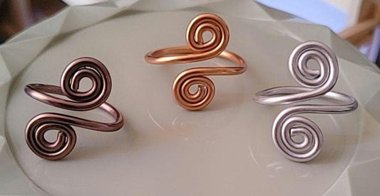 Double Spiral Anodised Aluminum Wire Ring. Adjustable, Statement ring, for men or women
